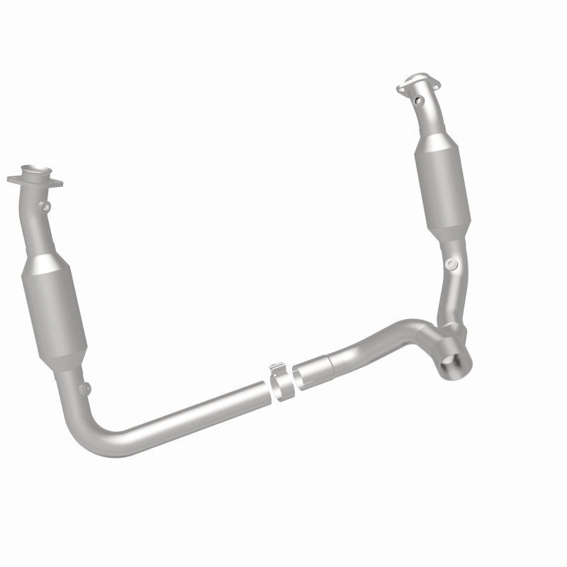 MagnaFlow 5451711 carb direct-fit catalytic converter, rear three-quarter view of the turntable spin