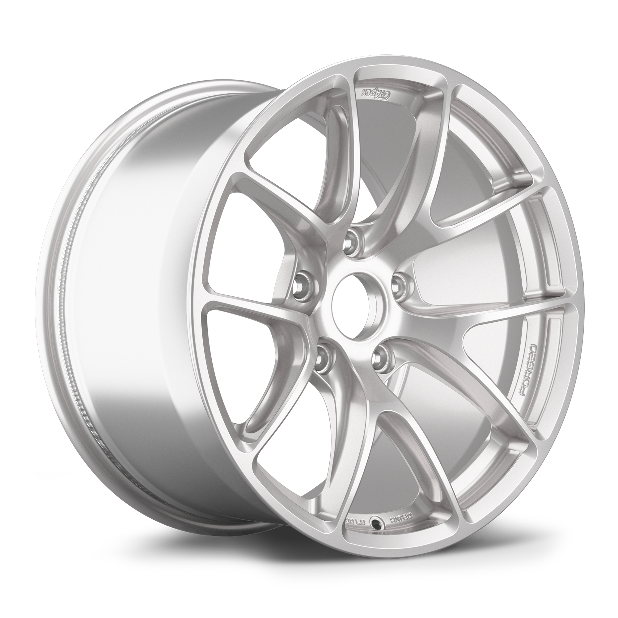 Silver alloy wheel with Y-spoke design and curved spokes, shown at three-quarter angle on white background - APEX Wheels wheel for 18x10 ET36 5x130 - Race Silver