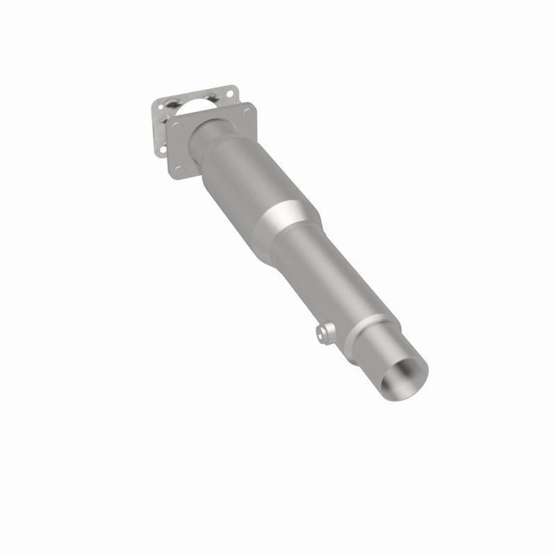 MagnaFlow 4481515 carb direct-fit catalytic converter, rear three-quarter view of the turntable spin