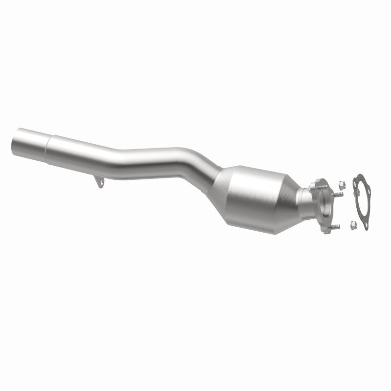 MagnaFlow 5592597 carb direct-fit catalytic converter, opposite rear three-quarter view of the turntable spin