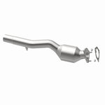 MagnaFlow 5592597 carb direct-fit catalytic converter, opposite rear three-quarter view of the turntable spin