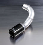 Remus BMW M235i Sport Centered Exhaust, black chrome tail pipe on a bent outlet pipe, close-up