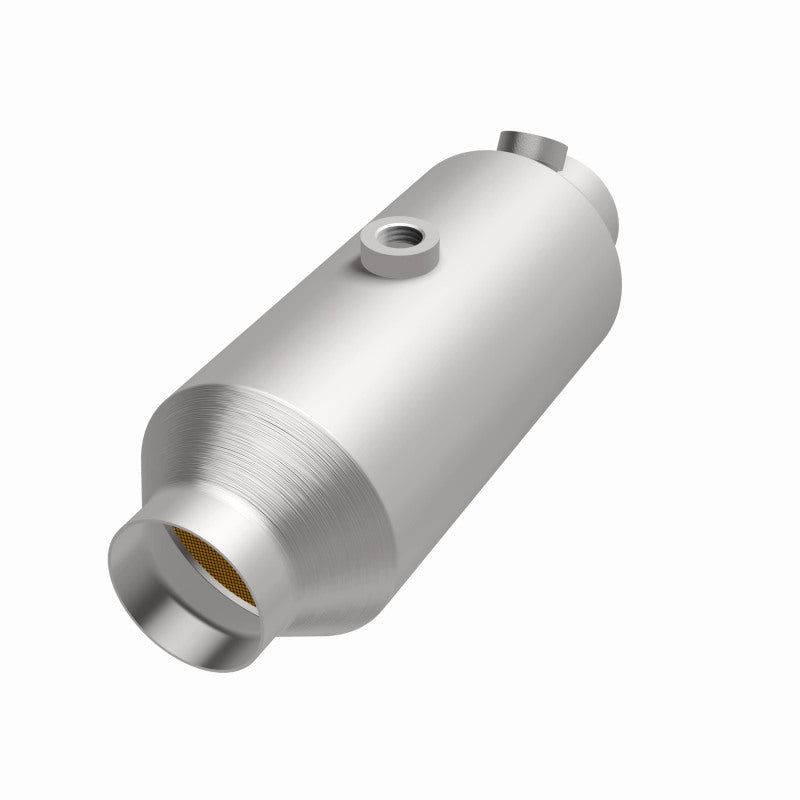 MagnaFlow 5461325 universal catalytic converter, opposite front three-quarter view of the turntable spin