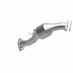 MagnaFlow 5451400 carb direct-fit catalytic converter, opposite front three-quarter view of the turntable spin