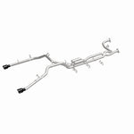 MagnaFlow 19704 speq series cat-back exhaust, front three-quarter view of the turntable spin