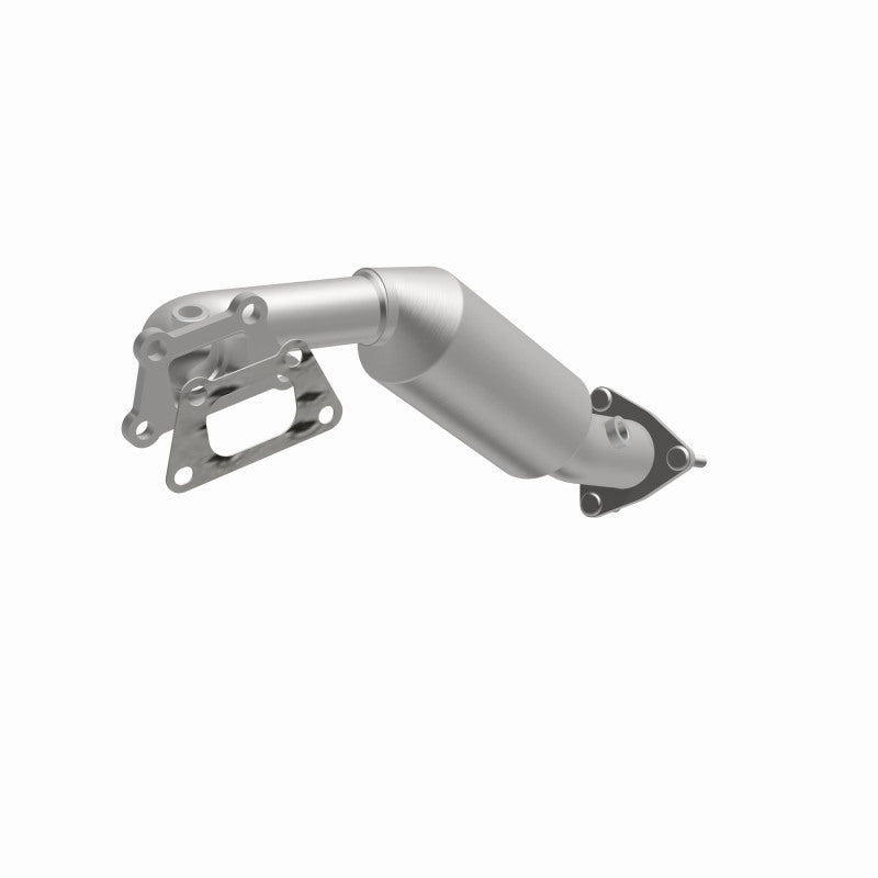 MagnaFlow 5582611 carb direct-fit catalytic converter, opposite front three-quarter view of the turntable spin