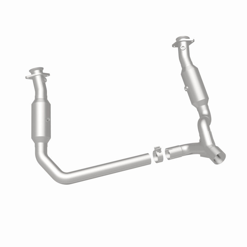 MagnaFlow 5451665 carb direct-fit catalytic converter, rear three-quarter view of the turntable spin