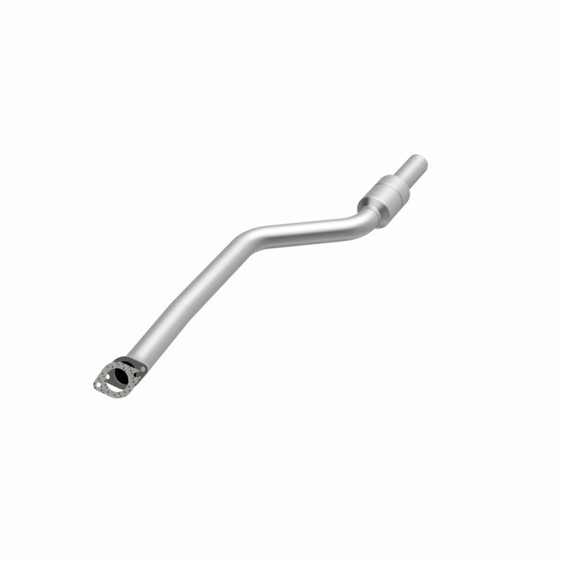 MagnaFlow 557769 carb direct-fit catalytic converter, opposite front three-quarter view of the turntable spin