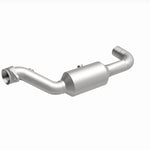 MagnaFlow 280218 oem grade direct-fit catalytic converter, front three-quarter view of the turntable spin