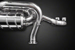 Close-up of polished pipe junction on Capristo Audi R8 V8 X-pipe exhaust