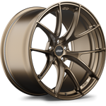 Bronze finished alloy wheel with curved five-spoke design and center cap on white background - APEX Wheels wheel for 20x12 ET22 5x114.3 - Satin Bronze