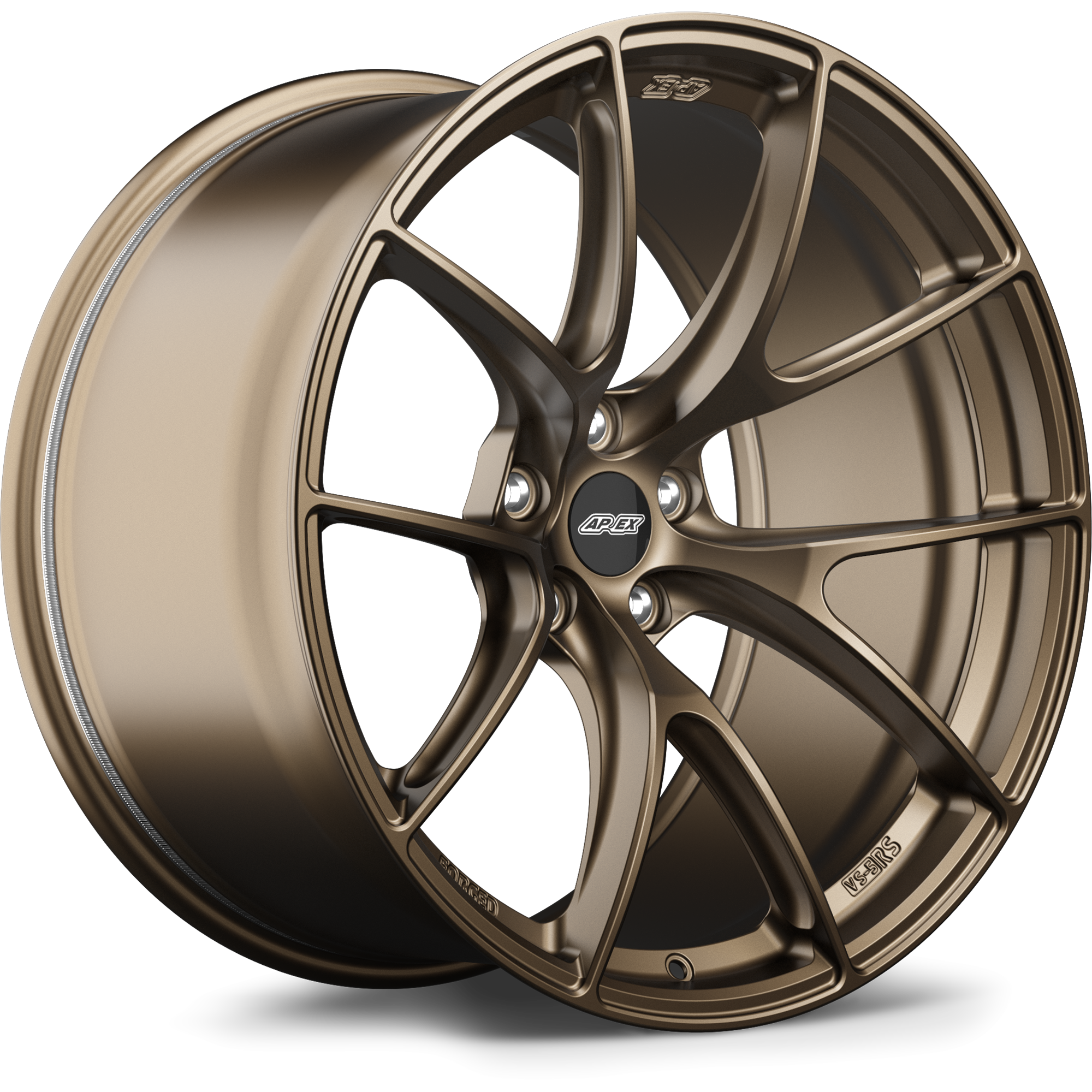 Bronze finished alloy wheel with Y-spoke design showing face and side profile on white background - APEX Wheels wheel for 20x10 ET8 5x112 - Satin Bronze