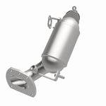 MagnaFlow 22-010 oem grade manifold converter, opposite front three-quarter view of the turntable spin