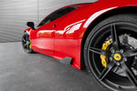 Capristo carbon fiber side fins on a red Ferrari 458 Speciale, side view