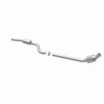 MagnaFlow 5561448 carb direct-fit catalytic converter, opposite rear three-quarter view of the turntable spin