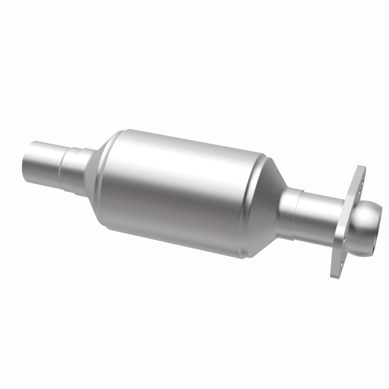 MagnaFlow 3391496 carb direct-fit catalytic converter, opposite rear three-quarter view of the turntable spin