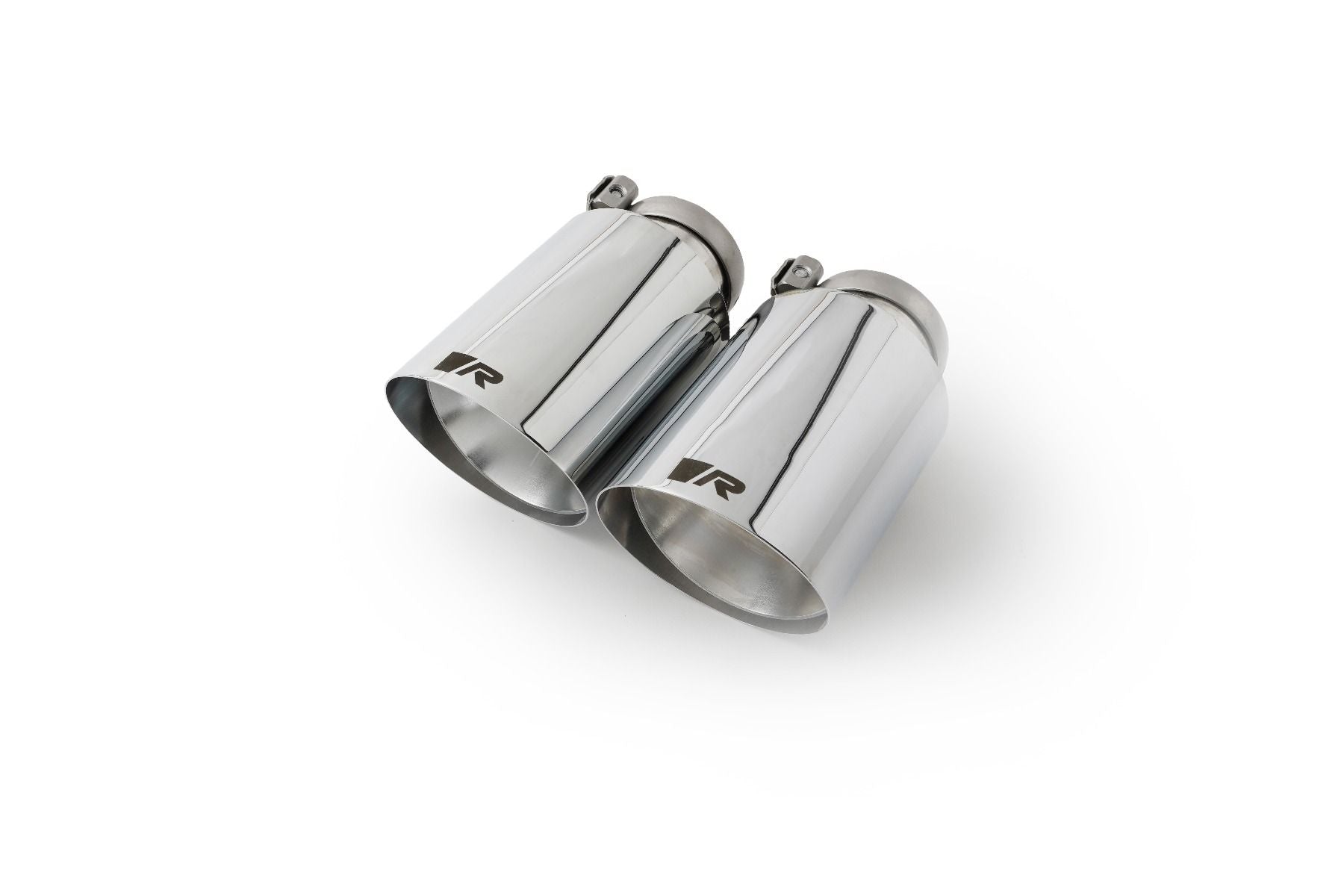 Pair of chrome angled tail pipes, Short Chrome Angled 102mm tip option for the Remus Mk8 Golf R Axle-Back Exhaust