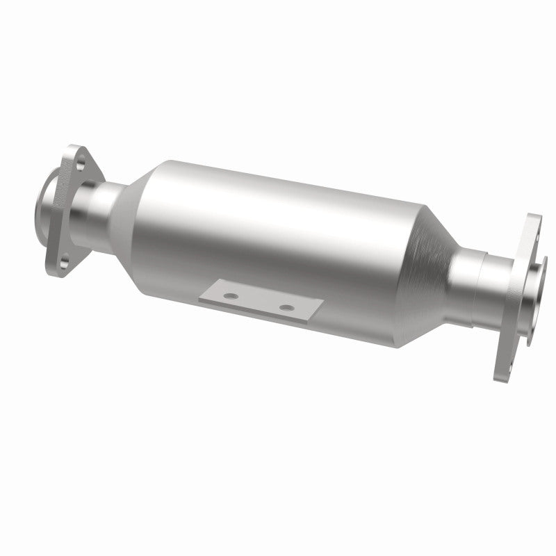 MagnaFlow 4481876 carb direct-fit catalytic converter, opposite rear three-quarter view of the turntable spin