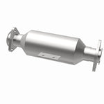 MagnaFlow 4481876 carb direct-fit catalytic converter, opposite rear three-quarter view of the turntable spin
