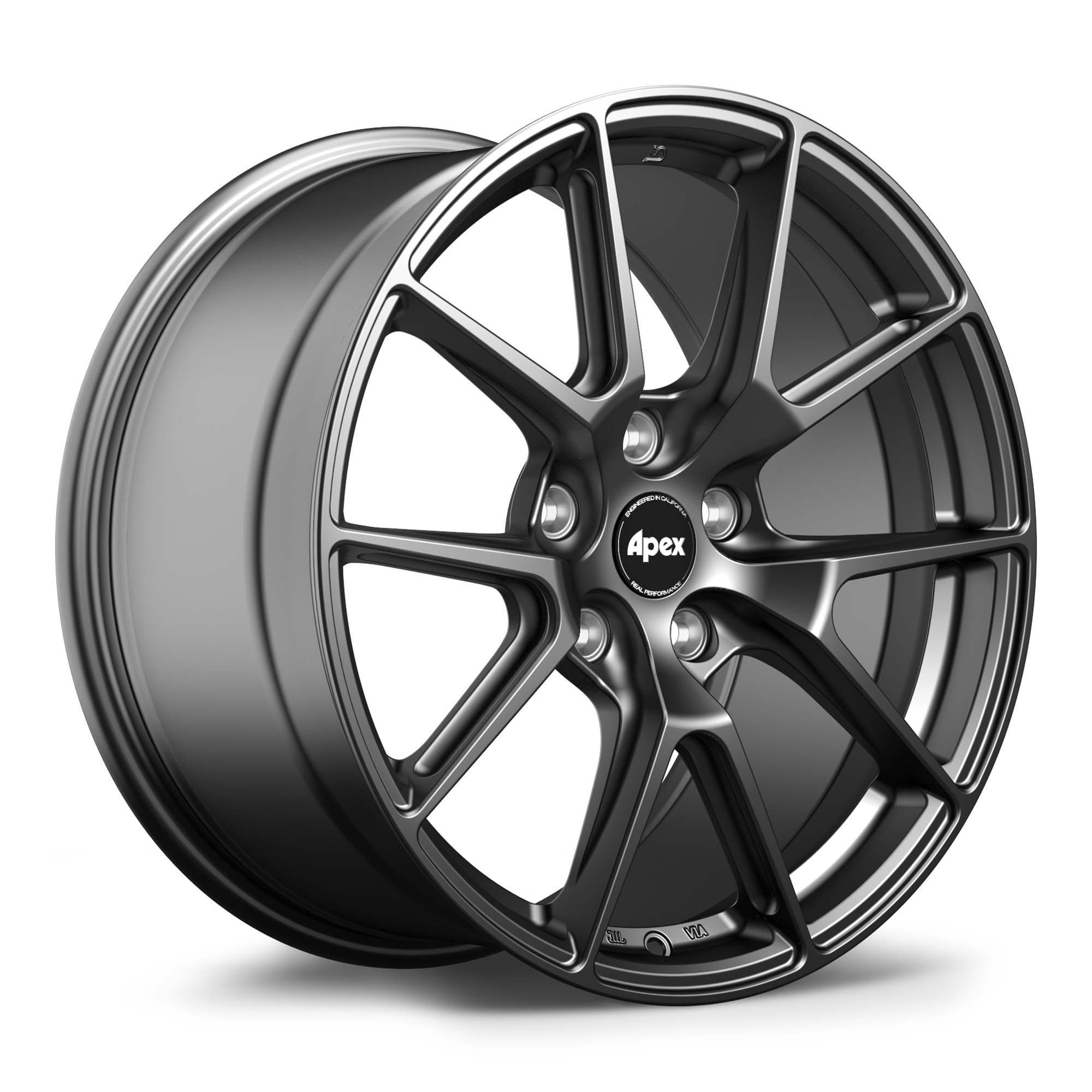 Gunmetal grey alloy wheel with ten-spoke design and central hub cap displaying five bolt pattern - APEX Wheels wheel for 18x8.5 ET40 5x120 - Satin Black