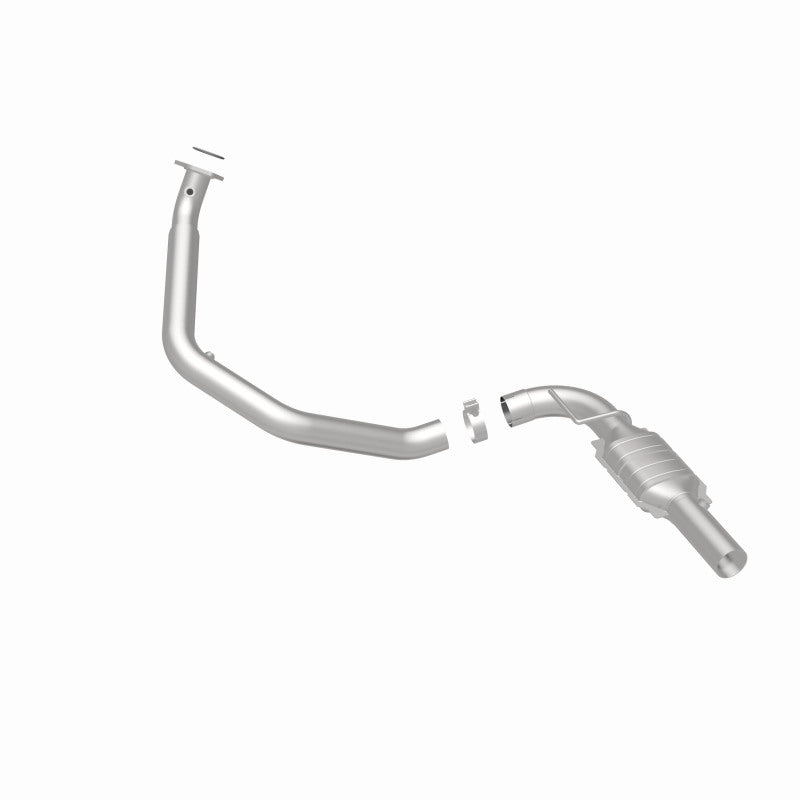 MagnaFlow 4551601 carb direct-fit catalytic converter, rear three-quarter view of the turntable spin