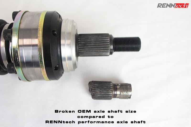 RennTech performance axle next to a broken OEM shaft for comparison - Performance Axles and Flanges for the 2012-2018 CLS 63 AMG