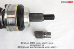 RennTech performance axle next to a broken OEM shaft for comparison - Performance Axles and Flanges for the 2012-2018 CLS 63 AMG