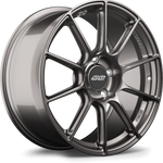 Single gunmetal finished alloy wheel with ten spoke design and center cap on white background - APEX Wheels wheel for 19x9 ET50 5x130 - Anthracite