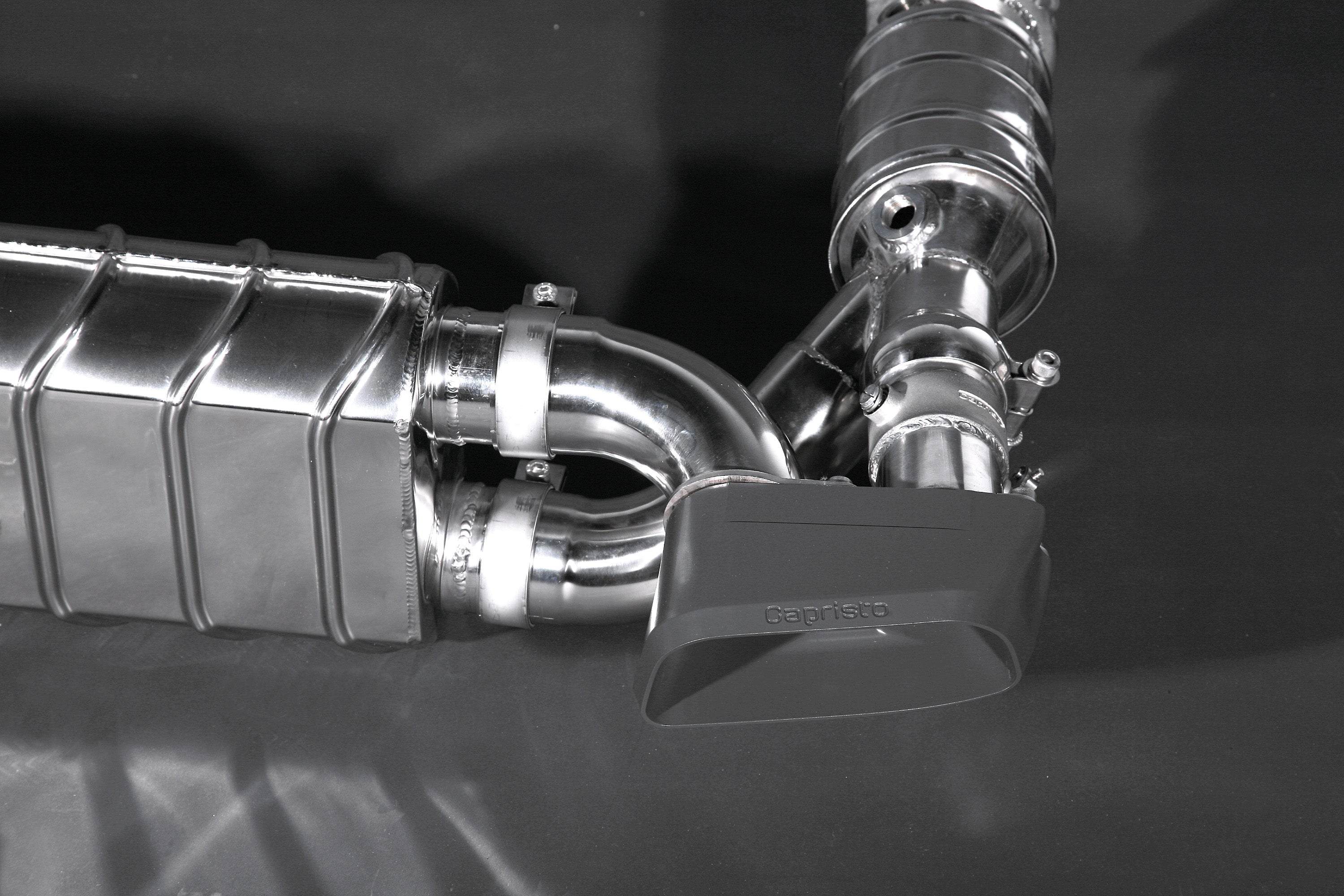 Capristo Porsche 997.1 Turbo/GT2 valved exhaust side view with black tip