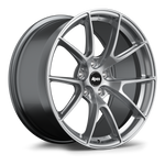 Silver alloy wheel with ten-spoke design, five-bolt pattern, and black center cap on white background - APEX Wheels wheel for 19x9.5 ET35 5x120 - Hyper Black
