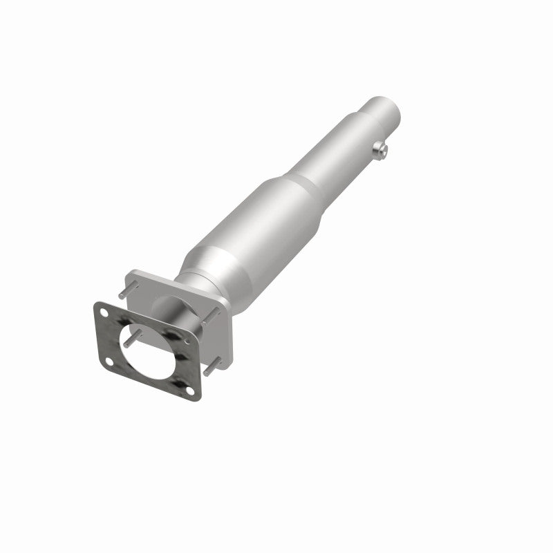 MagnaFlow 4481515 carb direct-fit catalytic converter, opposite front three-quarter view of the turntable spin