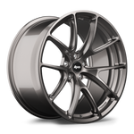 Gunmetal gray alloy wheel with multi-spoke design and black center cap on white background - APEX Wheels wheel for 21x11.5 ET56 5x130 - Anthracite