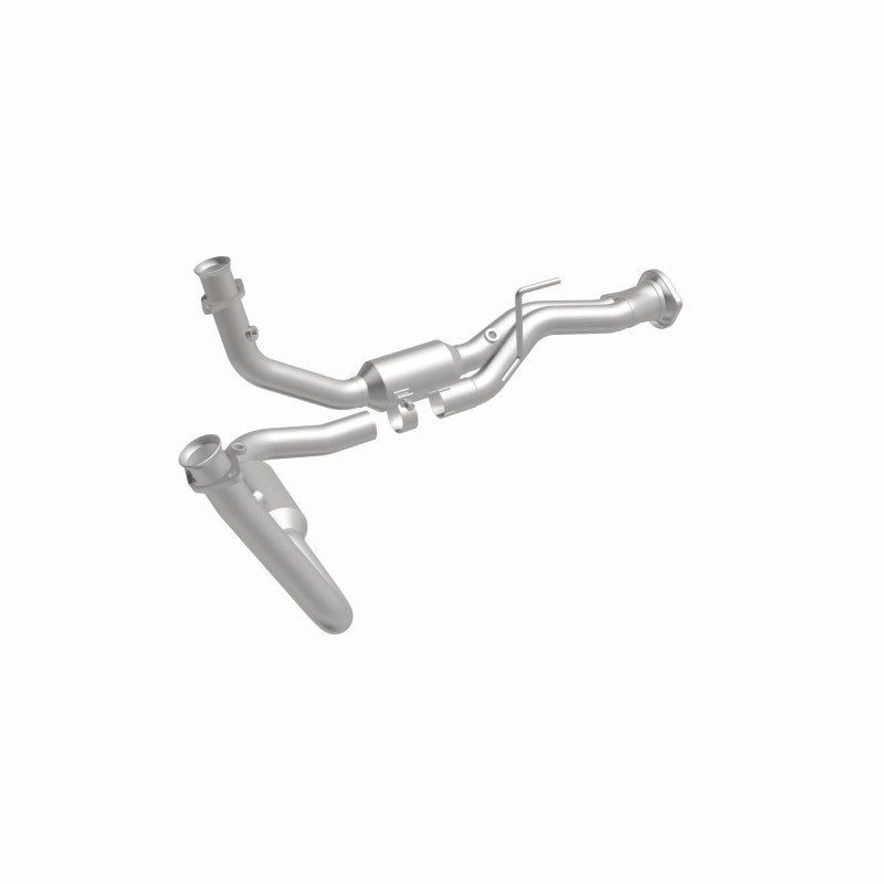 MagnaFlow 5451687 carb direct-fit catalytic converter, front three-quarter view of the turntable spin