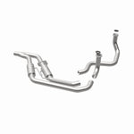MagnaFlow 3322479 carb direct-fit catalytic converter, opposite rear three-quarter view of the turntable spin
