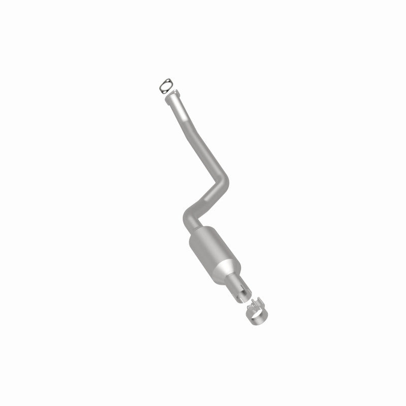 MagnaFlow 5571375 carb direct-fit catalytic converter, rear three-quarter view of the turntable spin