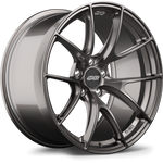 Single gunmetal aluminum wheel with five-spoke design and visible center cap on white background - APEX Wheels wheel for 19x9.5 ET18 5x114.3 - Anthracite