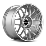 Silver alloy wheel with multi-spoke design and black center cap showing five lug bolt pattern - APEX Wheels wheel for 18x11 ET44 5x120 - Race Silver