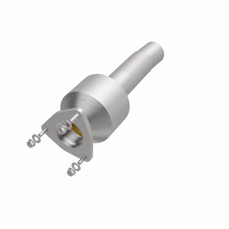 MagnaFlow 21-538 oem grade direct-fit catalytic converter, opposite front three-quarter view of the turntable spin