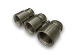 Remus FK8 Civic Type R 100mm Tail Pipe Set, three titanium tail pipes, angled view