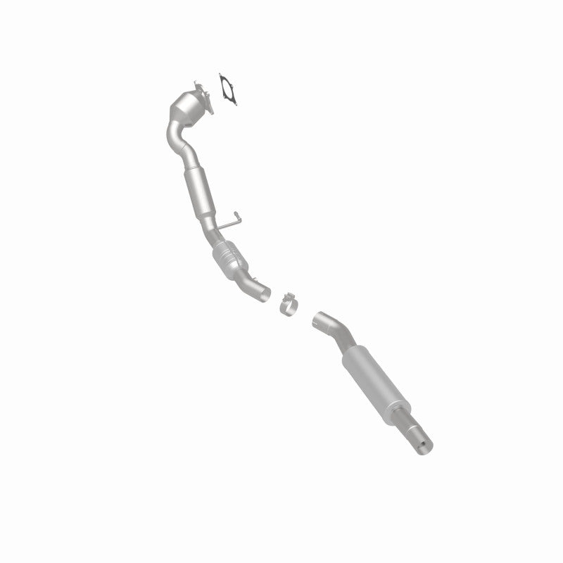 MagnaFlow 551522 carb direct-fit catalytic converter, rear three-quarter view of the turntable spin
