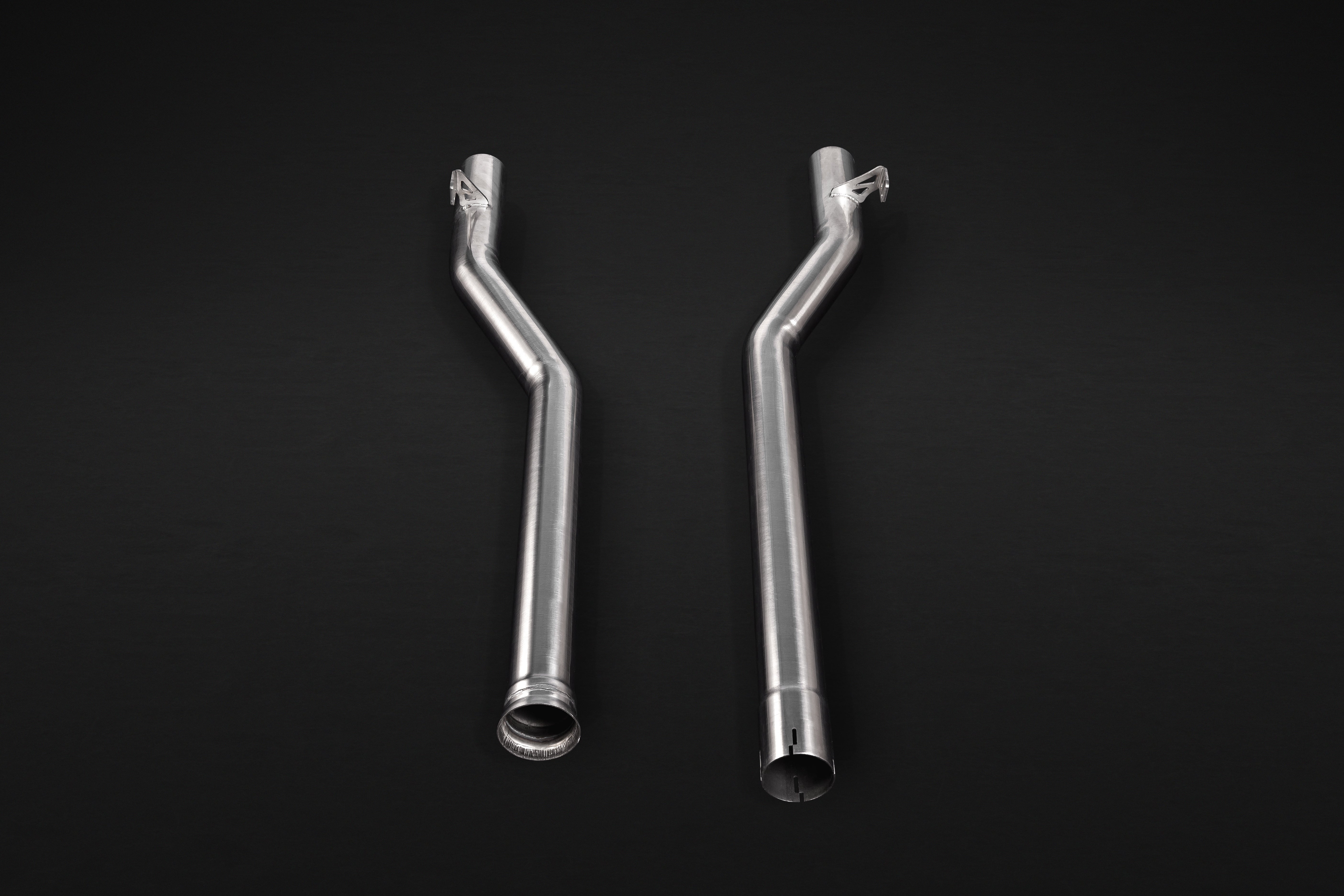 Capristo mid-pipes for Mercedes-AMG CLS63 C218 valved exhaust, pair of polished stainless pipes