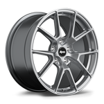 Silver alloy wheel with multi-spoke design, machined face finish, and black center cap with white lettering - APEX Wheels wheel for 18x8.5 ET40 5x120 - Hyper Black