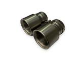 Remus 100mm Titanium Tail Pipe Set, pair of titanium tail pipes, angled view