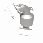 MagnaFlow 551054 carb direct-fit catalytic converter, rear three-quarter view of the turntable spin