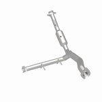 MagnaFlow 5551469 carb direct-fit catalytic converter, rear three-quarter view of the turntable spin