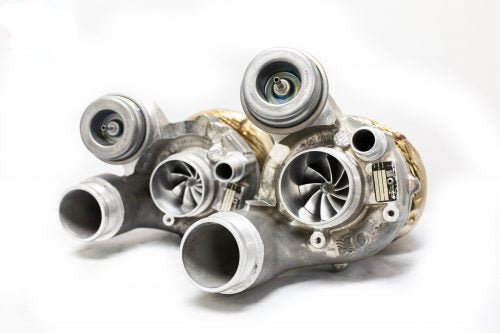 A front view of Pure Turbos Mercedes Benz E63S M177 PURE1000 Turbo Upgrade with a white background