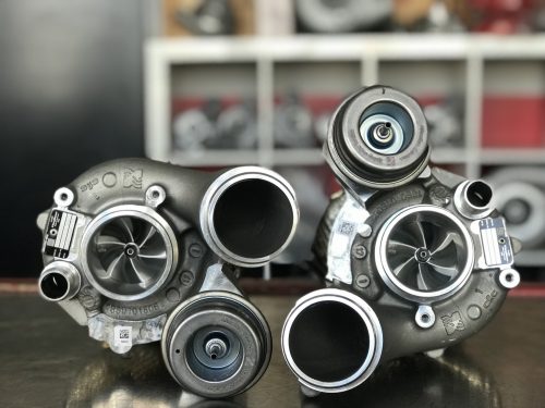 A front view of Pure Turbos Mercedes Benz E63S M177 PURE 900 Turbo Upgrade on a table