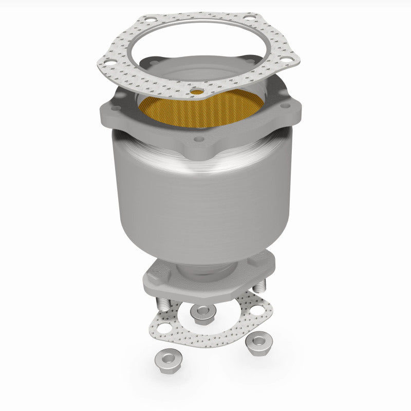 MagnaFlow 52049 oem grade direct-fit catalytic converter, rear three-quarter view of the turntable spin