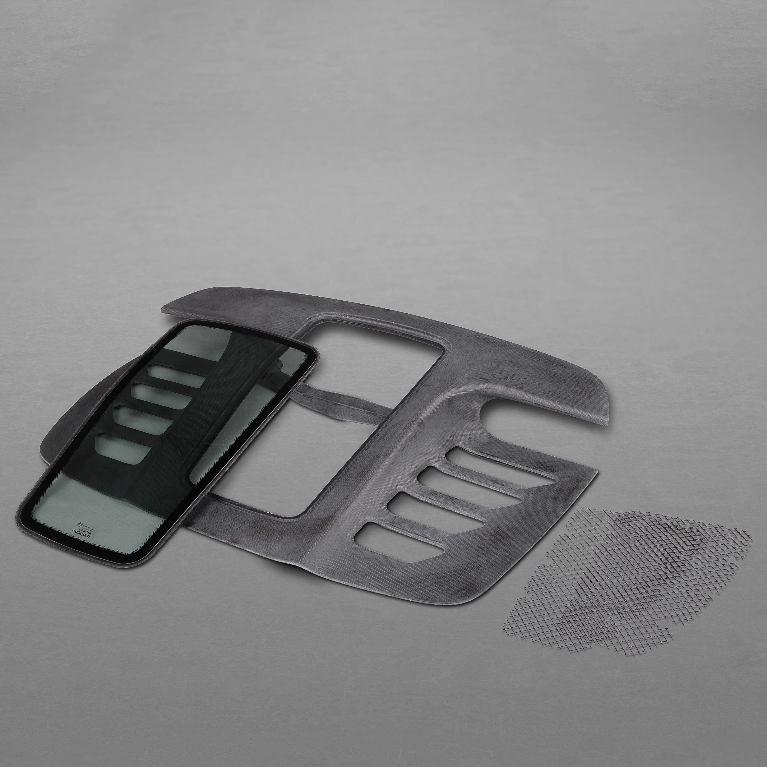 Capristo Ferrari 458 Spider carbon bonnet parts with glass panel and mesh