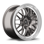 Two aluminum wheels with multi-spoke design, bronze center and polished silver lip, shown at angle on white background - APEX Wheels wheel for 17x9 ET42 5x100 - Anthracite - Machined Lip